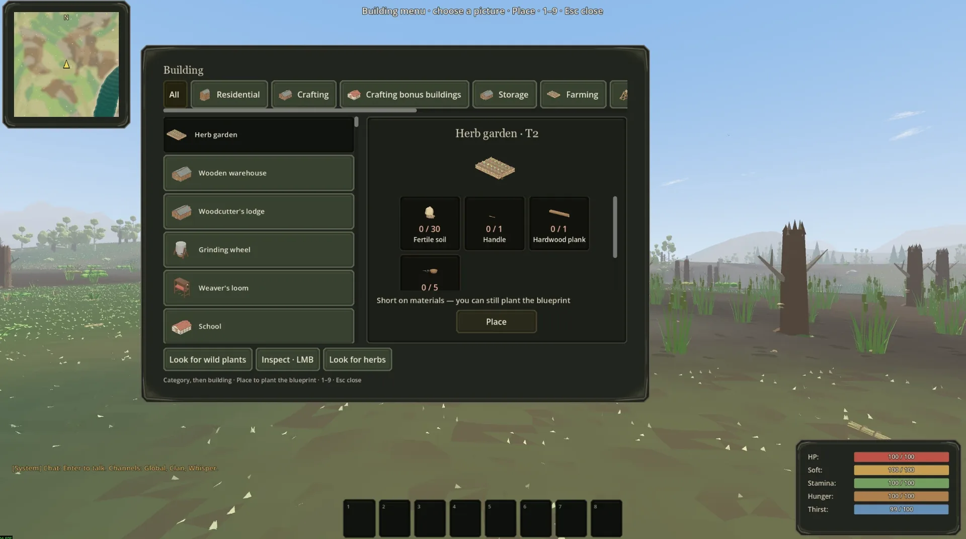 The building menu with the herb garden