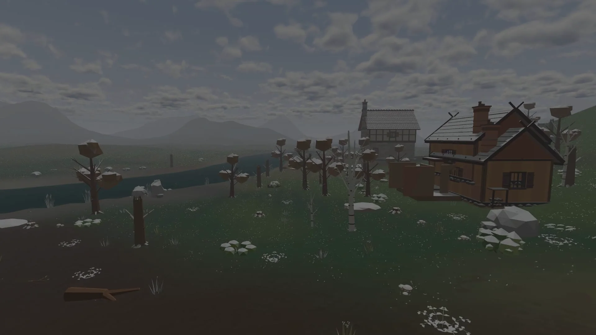 The village during a storm at dusk